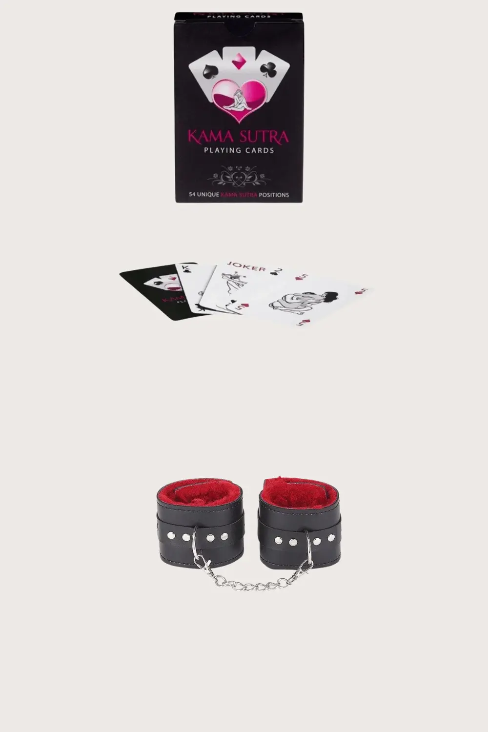 Pilelistore Sexy Görselli Oyun Kartı Kama Sutra Siyah Kırmızı Kelepçe Set