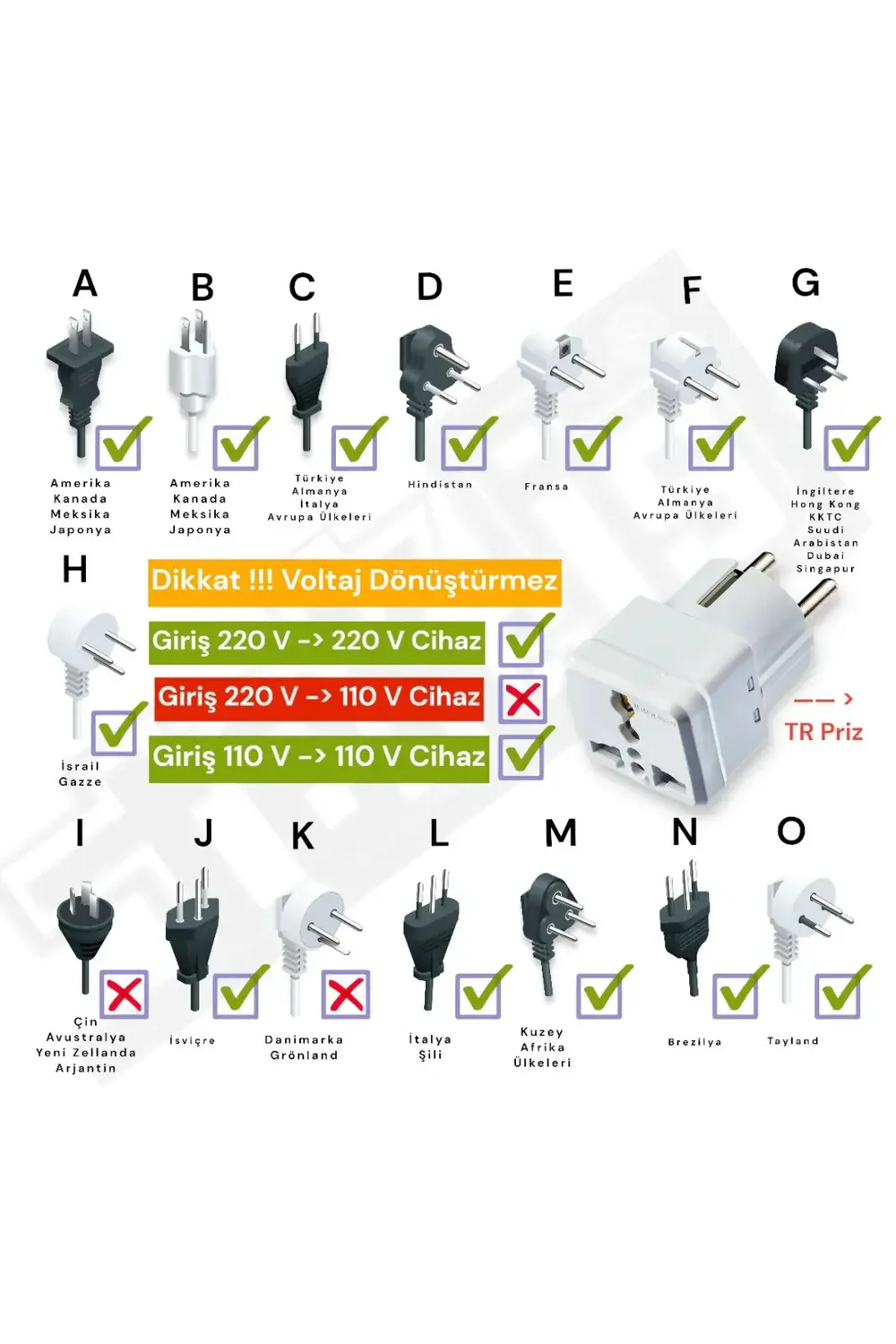 Seyahat Adaptörü Türk Erkek Fişli Universal Ingiliz Amerikan Fiş