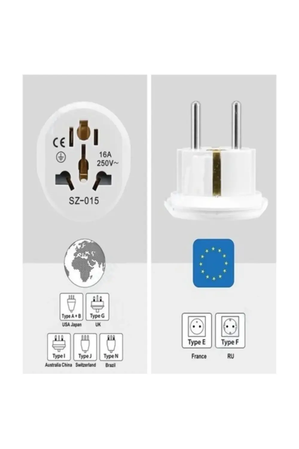 Seyahat Adaptörü Universal Türk Çevirici Siyah Beyaz 16a Priz Çev