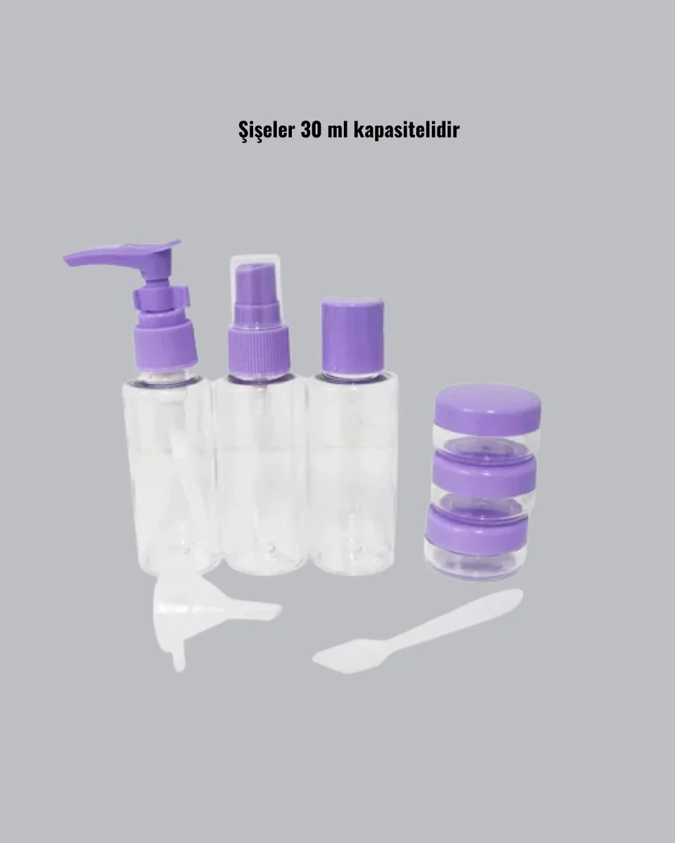 Seyahat Banyo Seti 5 Parça Şeffaf Taşıma Çantası 30 ml - Kompakt ve Uçak Uyumlu