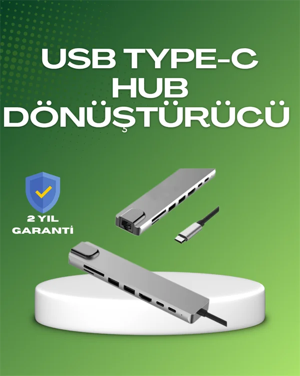 Seyahat Dostu 8‑in‑1 Hub – Şarj & Veri & Video & Ağ için Eksiksiz