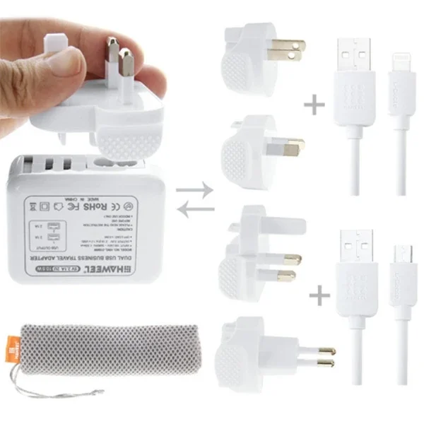 Seyahat Şarj Adaptörü & Lightning/Micro USB Kablo Seti - 150 Ülke Uyumlu