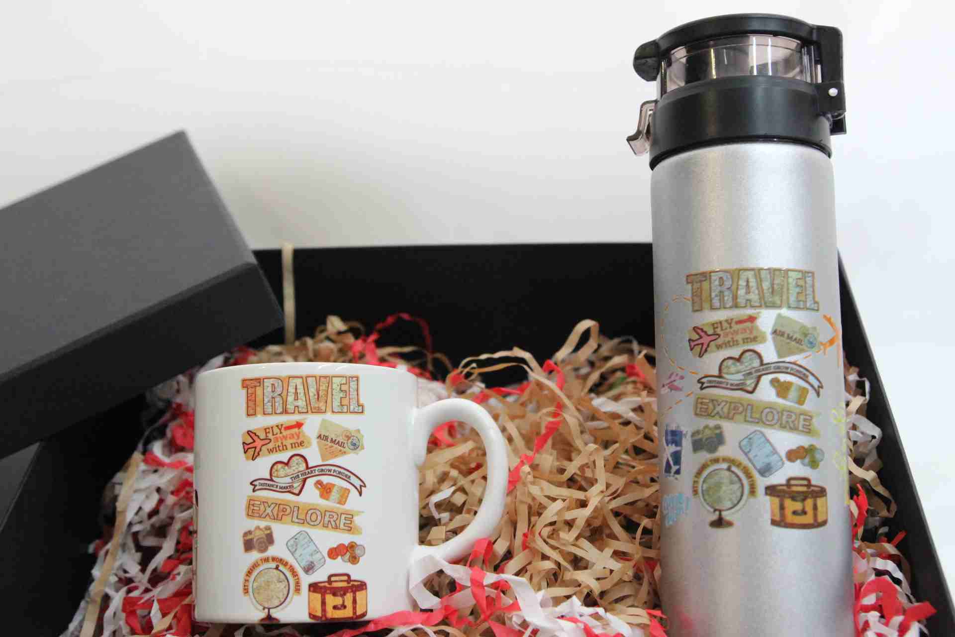 Seyahat Temalı Hediye Seti - Termos ve Kupa Bardak Hediye Kutusu