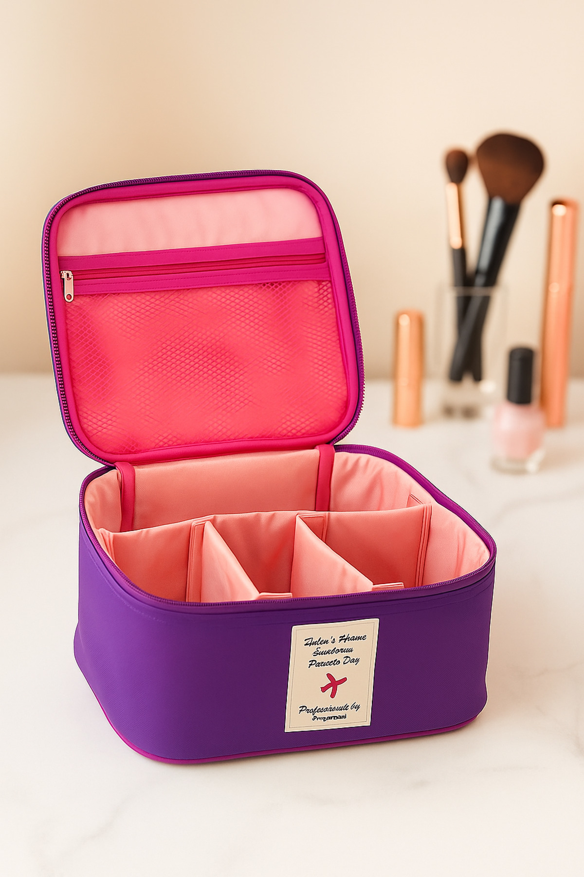 Pazar Kapısı Seyahat Tipi Bölmeli Makyaj Kozmetik Çantası Organizer
