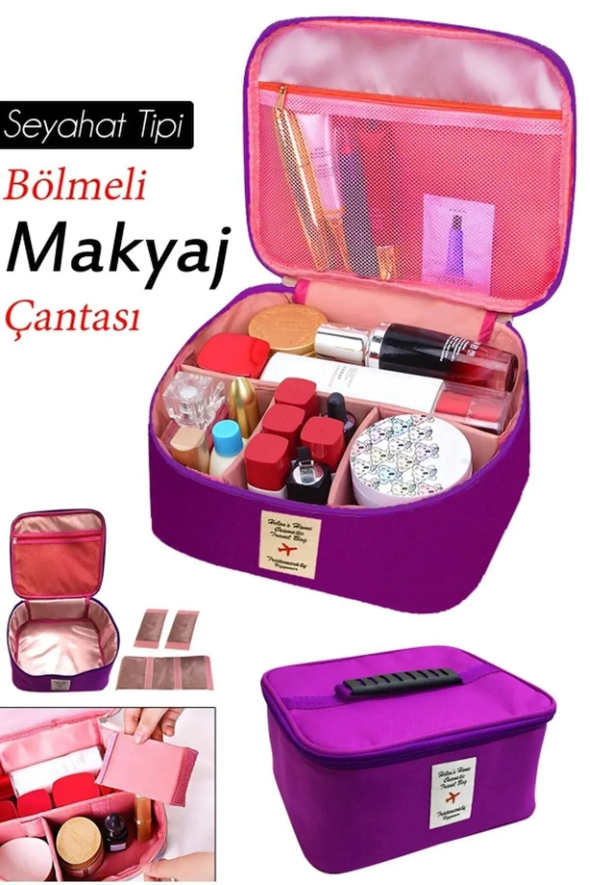Pazar Kapısı Seyahat Tipi Bölmeli Makyaj Kozmetik Çantası Organizer