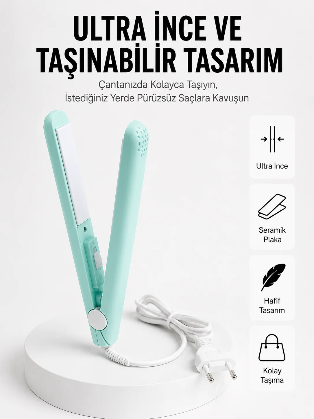Seyahat Tipi Taşınabilir Saç Düzleştirici Saç Şekillendirici Yüksek Isı Ayarlı