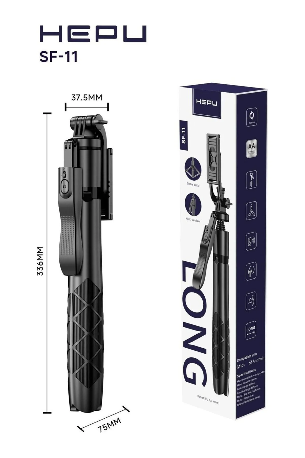 SF-11 Tripod Selfie Çubuğu Bluetooth Kumandalı 33.6 cm Kompakt Ta