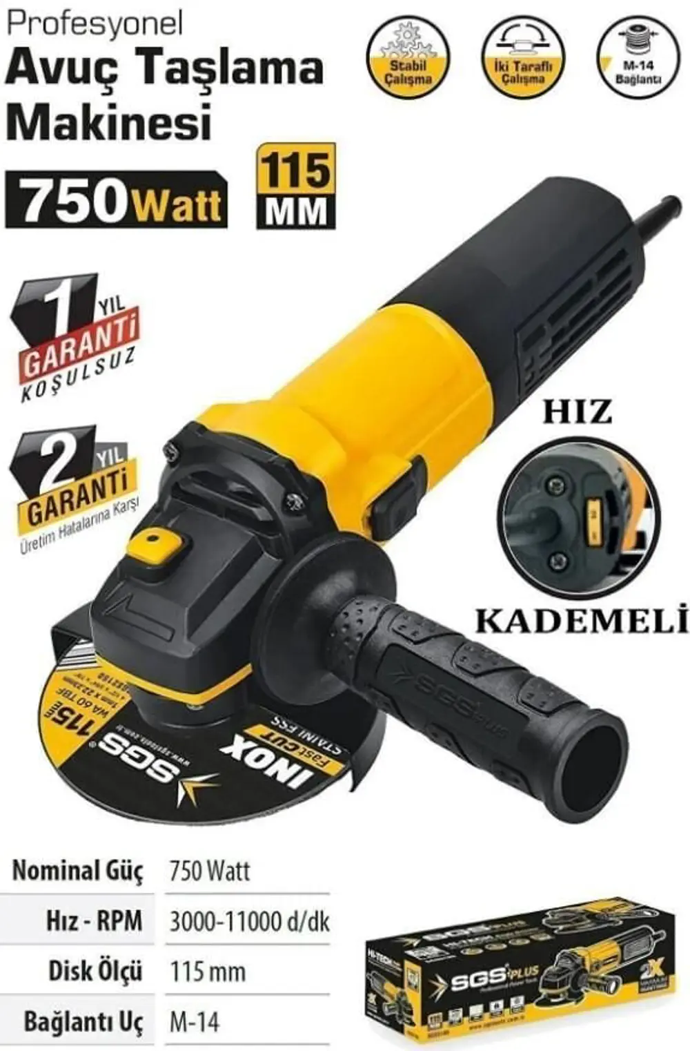 SGS 511 Devir Ayarlı Avuç Taşlama 115 750 Watt