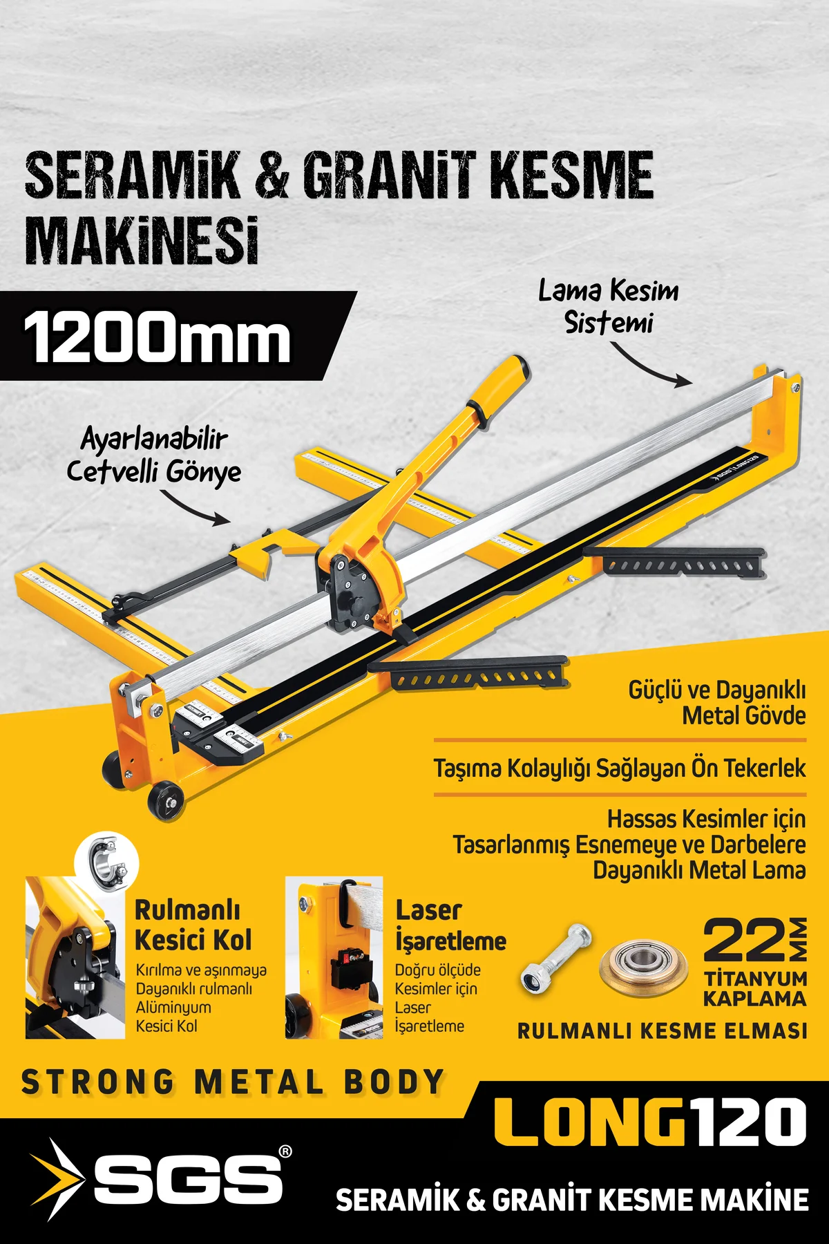 SGS111 Long 120 Lazerli Seramik Granit Fayans Kesme Makinesi 1200