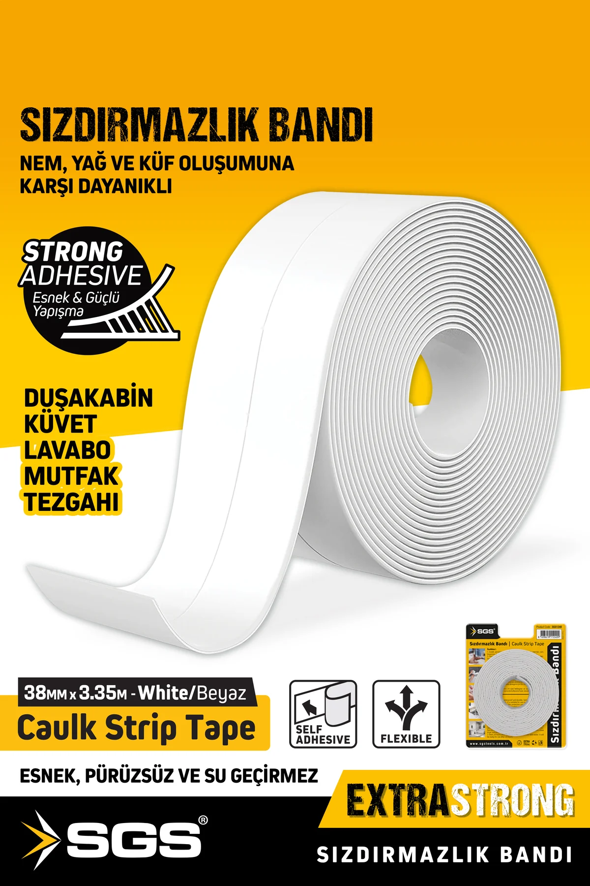 SGS1240 3.35M Banyo Küvet Mutfak Lavabo Beyaz Su Sızdırmaz Bant S