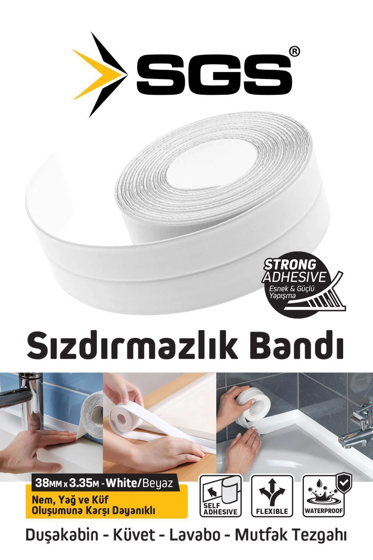 SGS1240 3.35M Banyo Küvet Mutfak Lavabo Beyaz Su Sızdırmaz Bant S