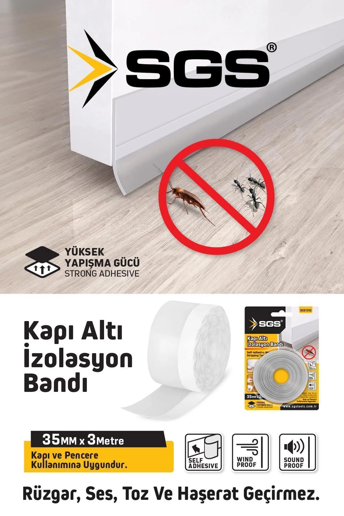 SGS1243 KAPI ALTI İZOLASYON BANDI 35 MM*3 MT YÜKSEK YAPIŞMA GÜCÜ