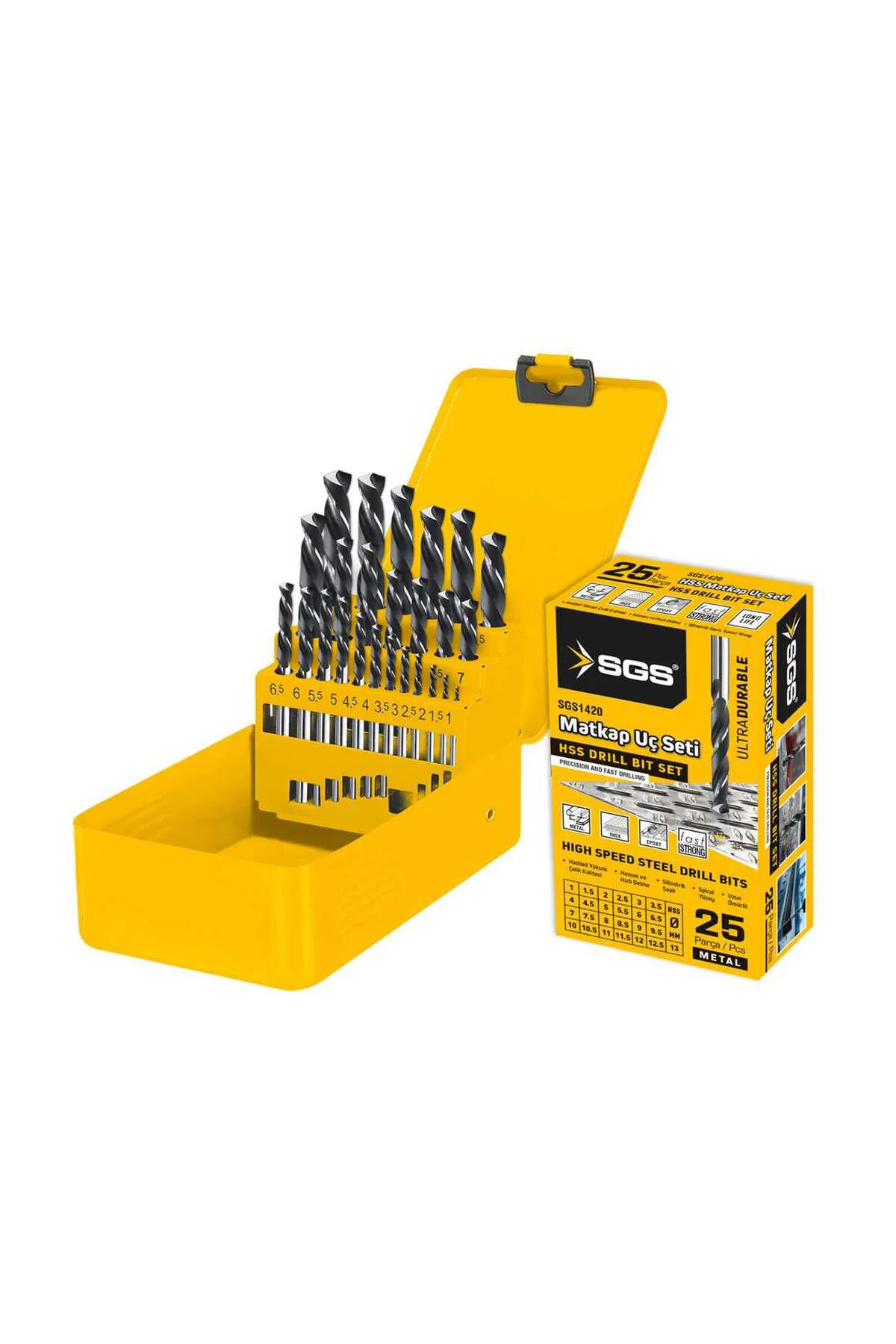 SGS1420 25 PARÇA HSS MATKAP UCU SETİ METAL STANDLI KUTULU