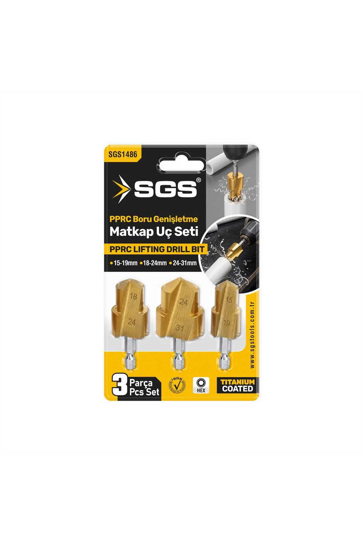 SGS1486 PPRC BORU GENİŞLETME HAVŞA MATKAP UCU SETİ 15-19/18-24/24