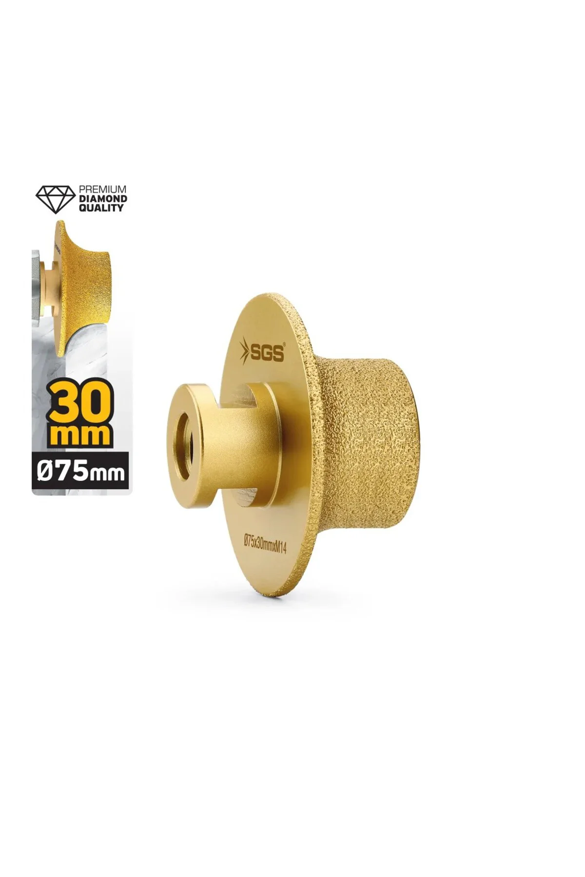 SGS2795 M14-75x30 Mm Vakum Elmas Mermer Granit Taşlama Diski Balık Sırtı