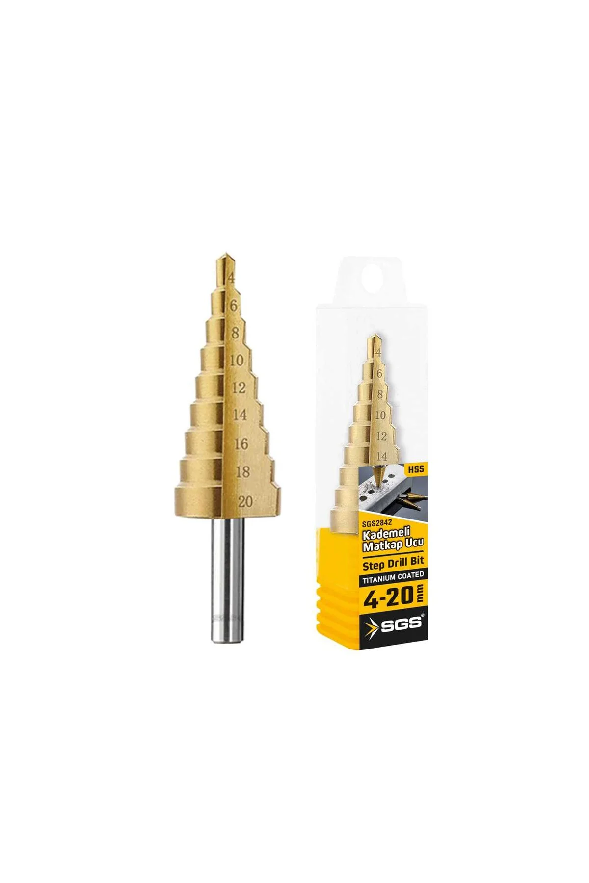 Sgs2842 Hss Kademeli Matkap Ucu Kademeli Panç Kozalak 4-20 Mm
