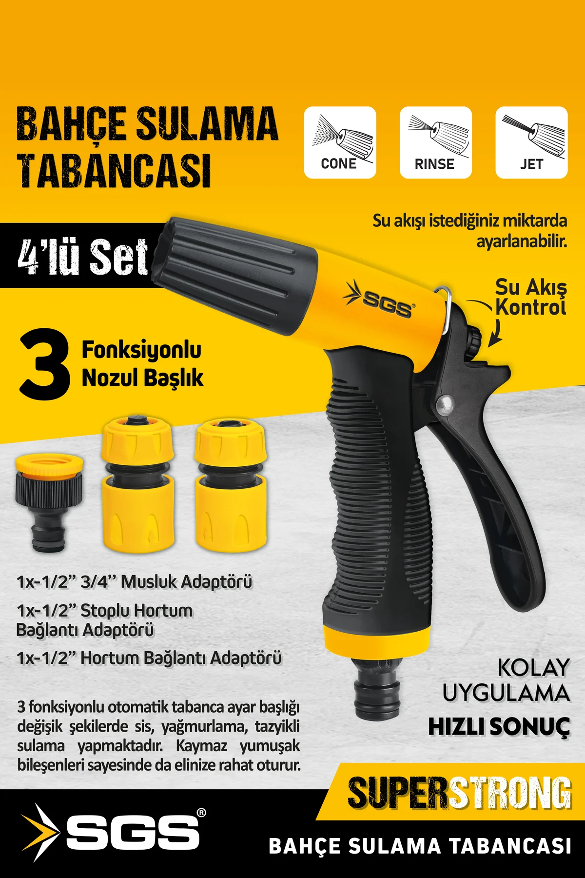 SGS4253 3 FONKSİYONLU BAHÇE SULAMA ARAÇ YIKAMA TABANCASI SETİ  (4