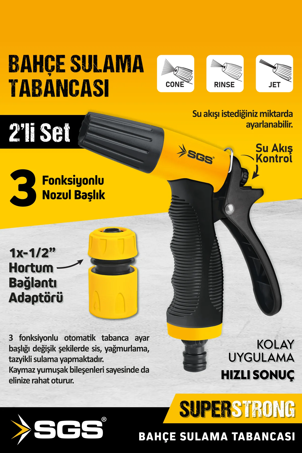 SGS4255 Halı Oto Yıkama Bahçe Sulama Tabancası Seti 2 Li Set Fiyatı, Yorumları ve Özellikleri