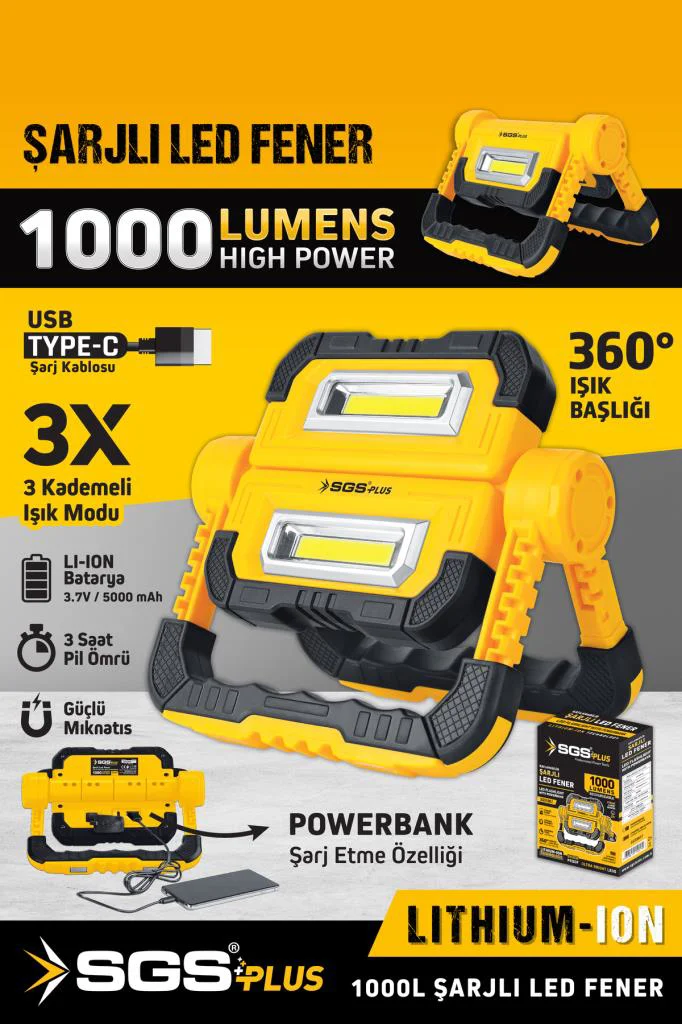 SGS5057 Katlanabilir Şarjlı Led Fener 1000 Lumen 3.7 Volt Mıknatıslı Fiyatı, Yorumları ve Özellikleri