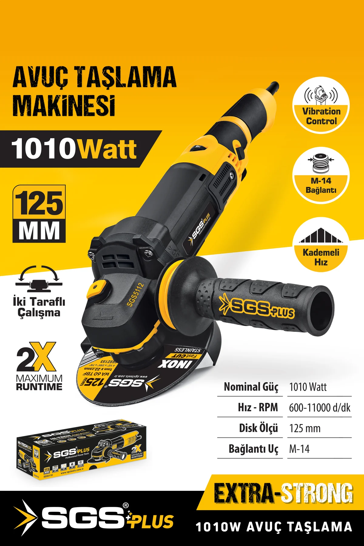 Sgs5112 Spral Avuç Taşlama Makinası 1010 Watt 125mm Devir Ayarlı