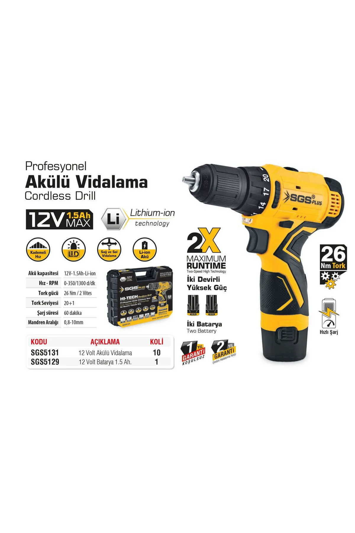 Sgs5131 - 12 Volt Akülü Vidalama 1.5 Amper