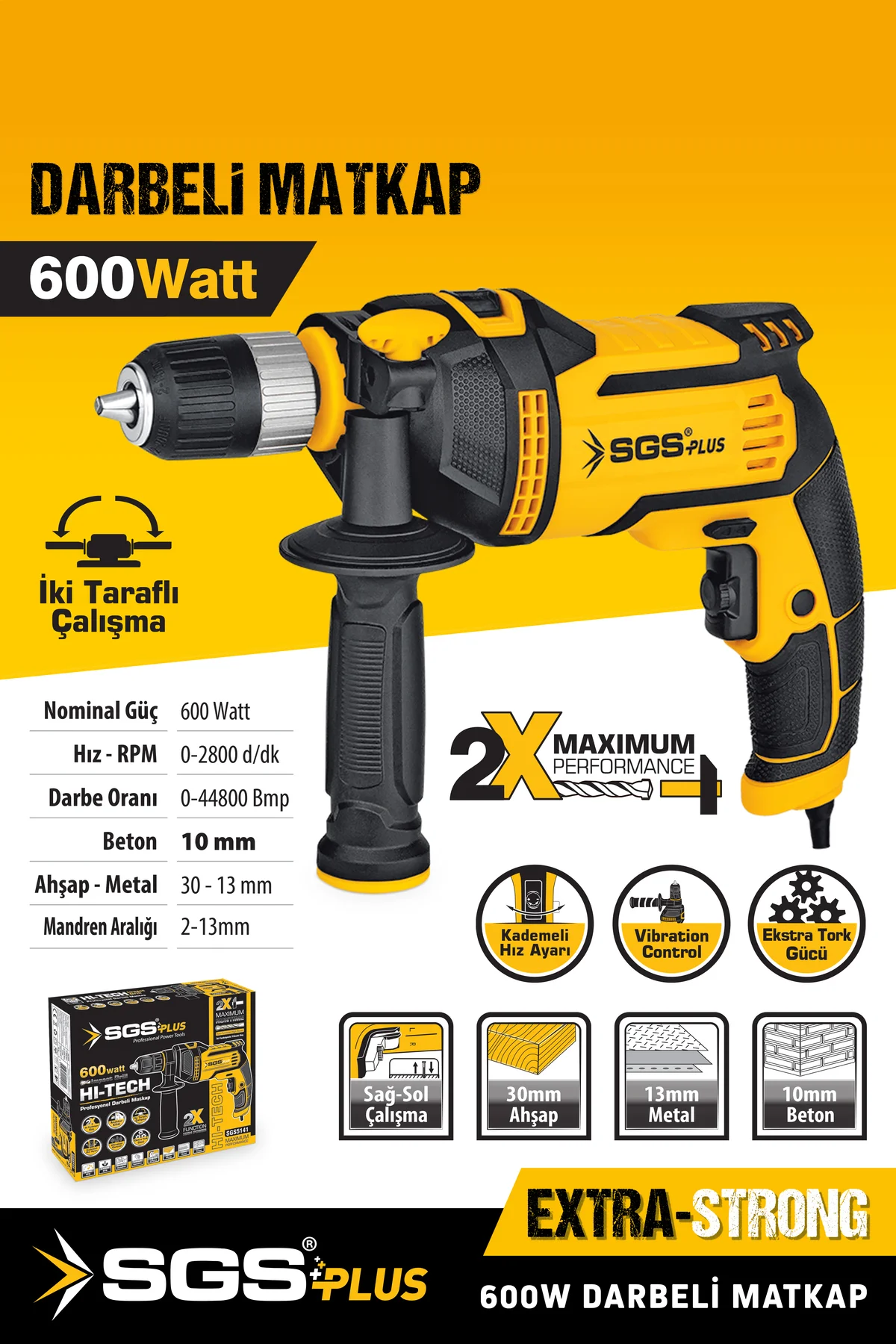 SGS5141 DARBELİ ELEKTRİKLİ MATKAP 600 WATT