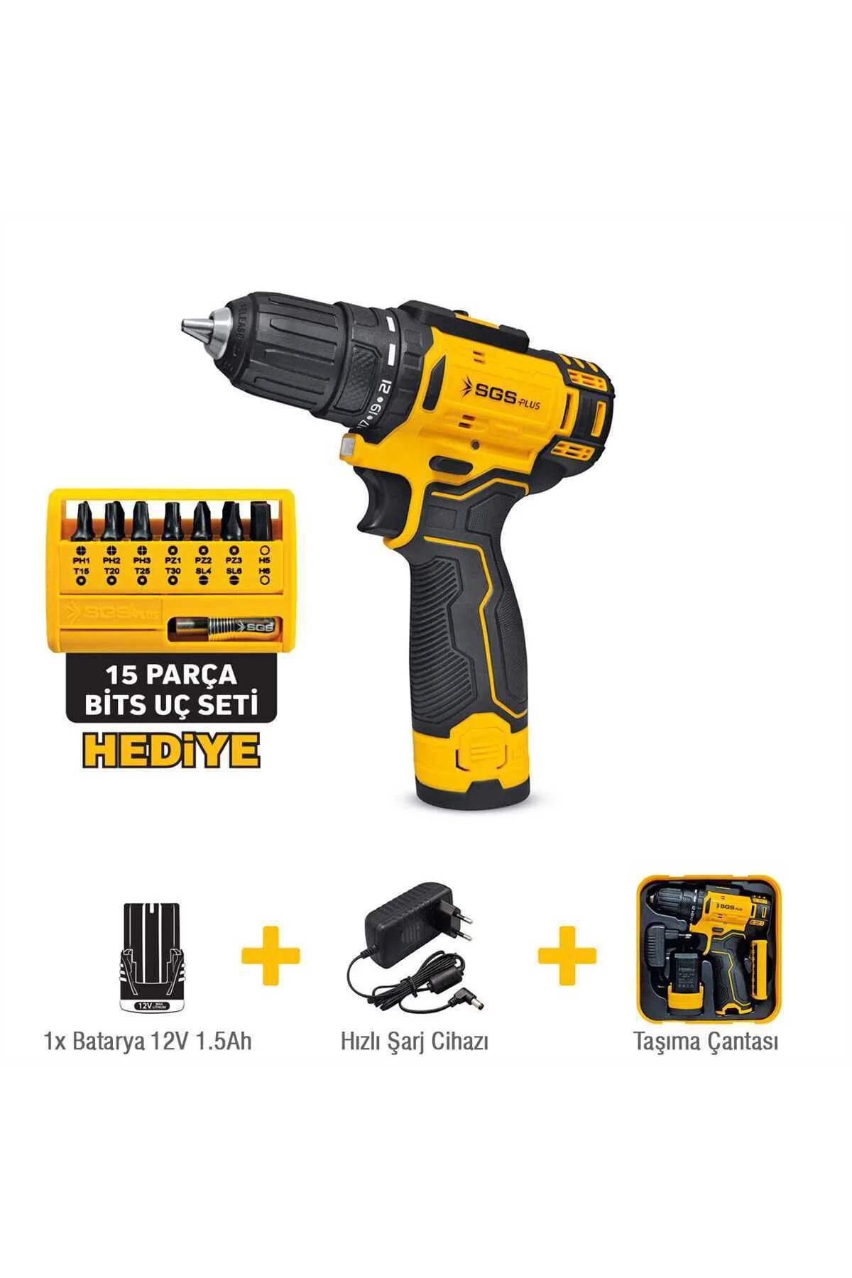 SGS5147 12 VOLT ŞARJLI VİDALAMA MATKAP SETİ BITS UÇ HEDİYELİ