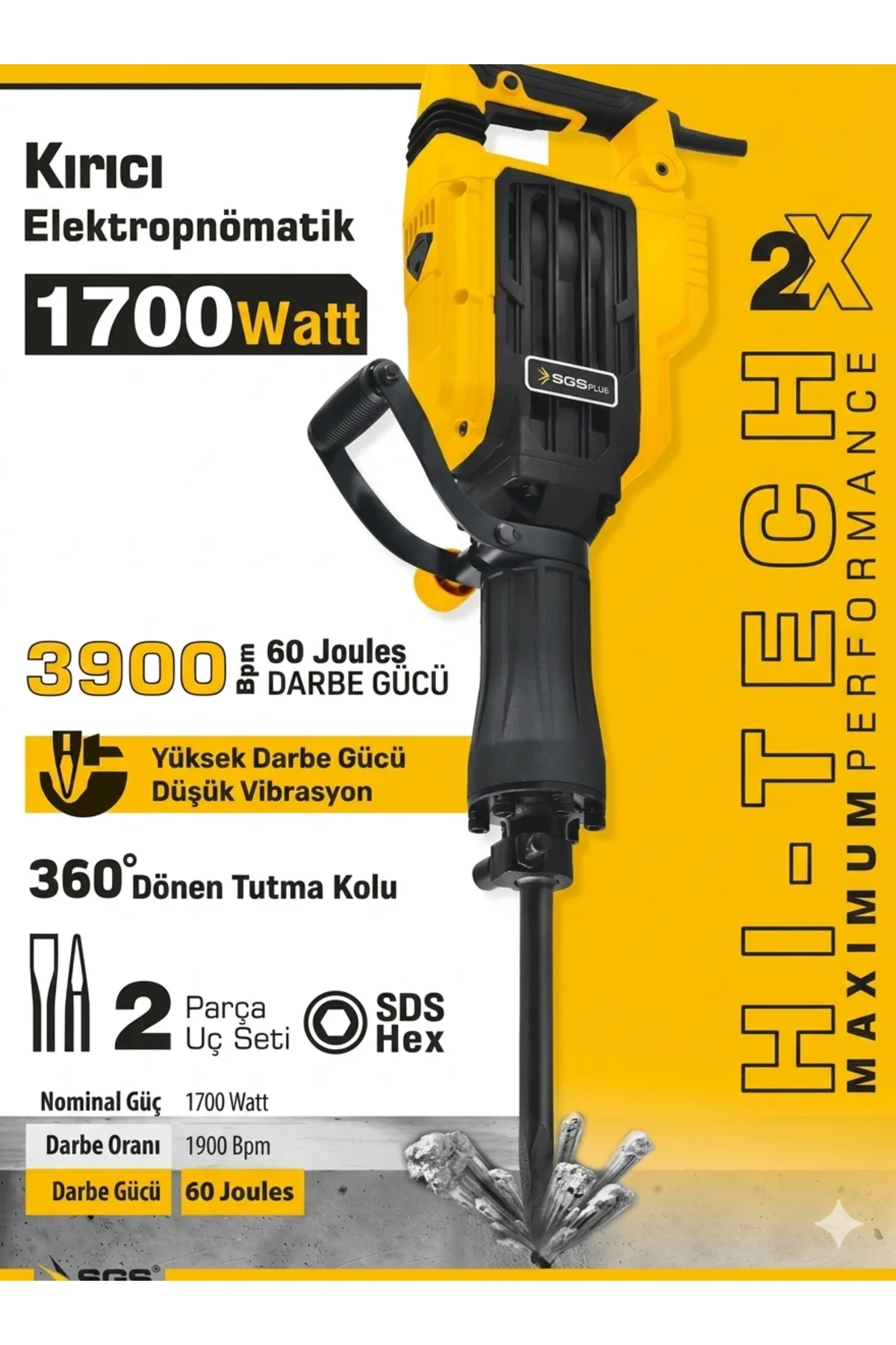 SGS5187 ELEKTROPNOMATİK KIRICI SDS HEX ( 1700 WATT 60 JOULES 16 K SGS5187 ELEKTROPNOMATİK KIRICI SDS HEX ( 1700 WATT 60 JOULES 16 K