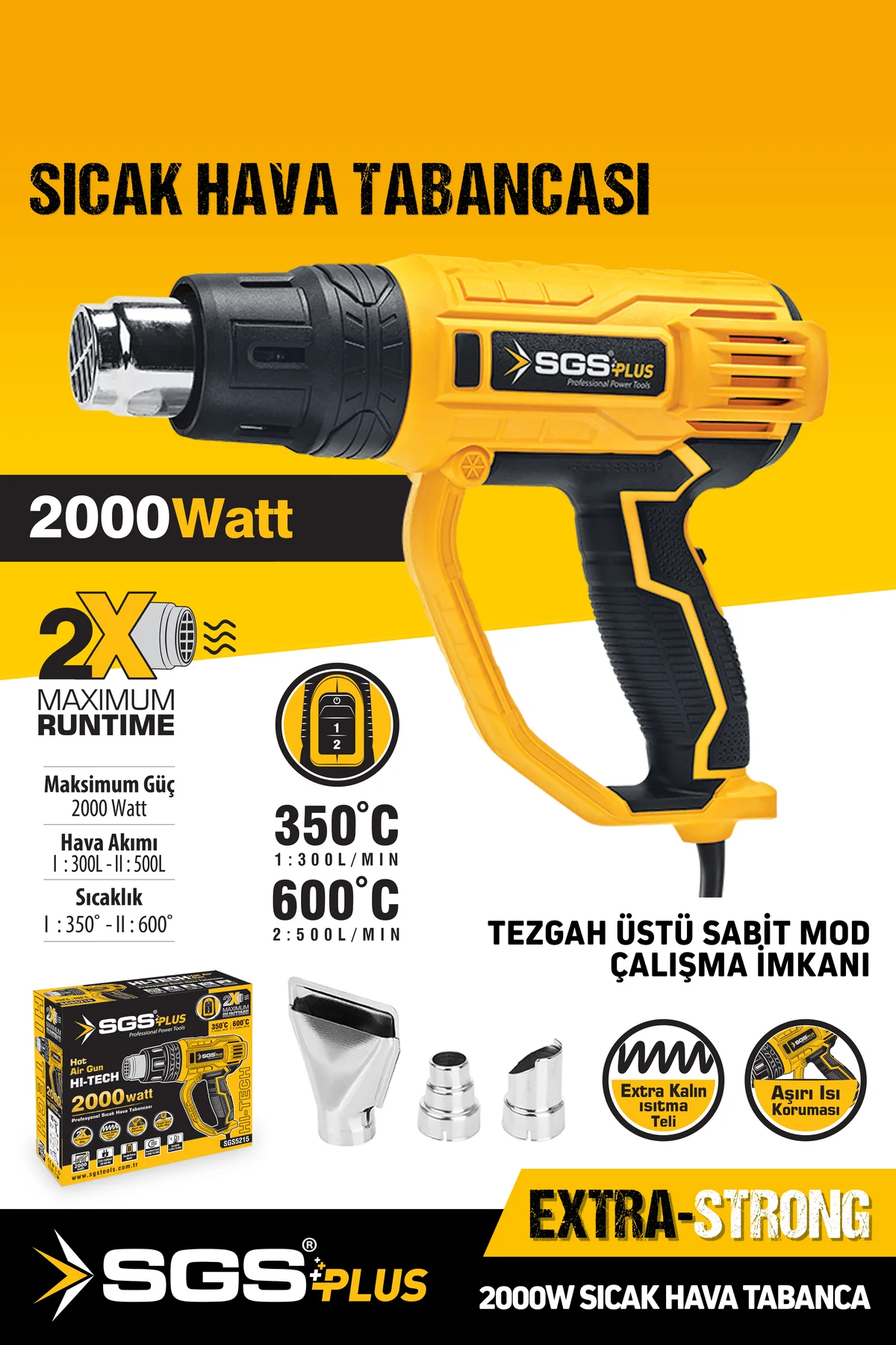 SGS5215 Profesyonel Sıcak Hava Üfleme Tabancası Makinesi 2000 WATT
