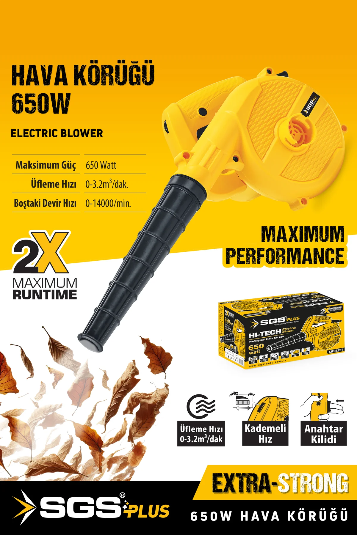 SGS5221 ELEKTRİKLİ HAVA ÜFLEME ÇEKME KÖRÜĞÜ KOMPRESÖR 650 WATT DEVİR AYARLI