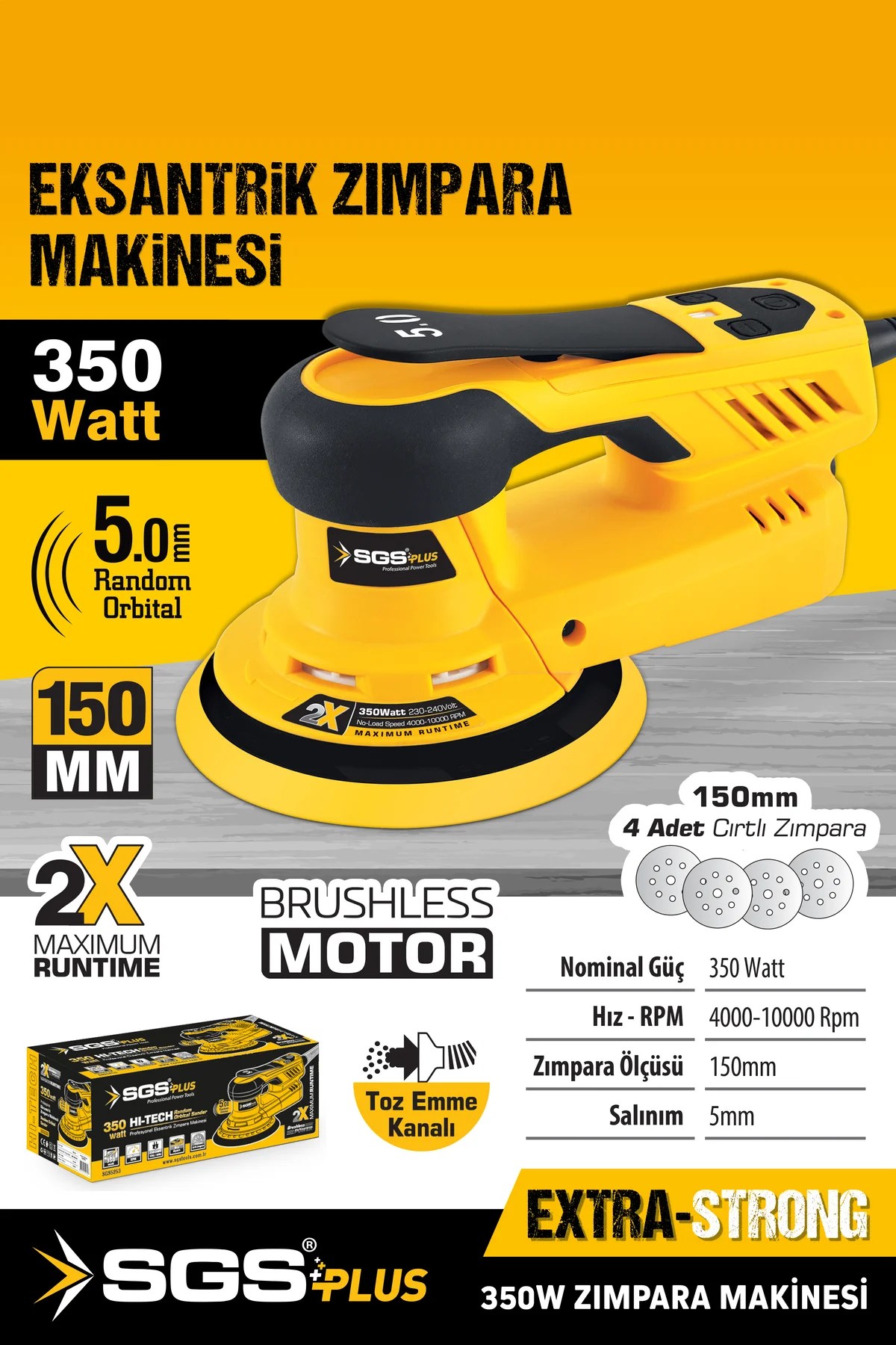 SGS5253 150MM EKSANTRİK ZIMPARA TİTREŞİM MAKİNASI 350 WATT KÖMÜRS
