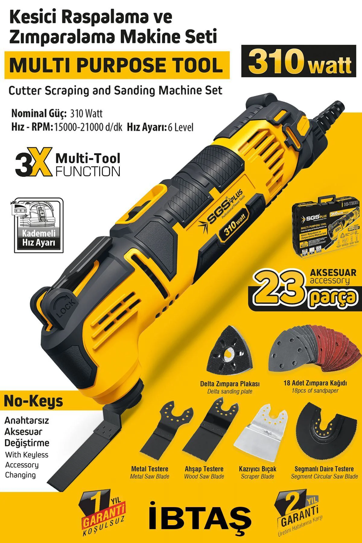 SGS5255 - Kesici Raspalama Zımparalama Makine Seti 310 Watt 23 Pa