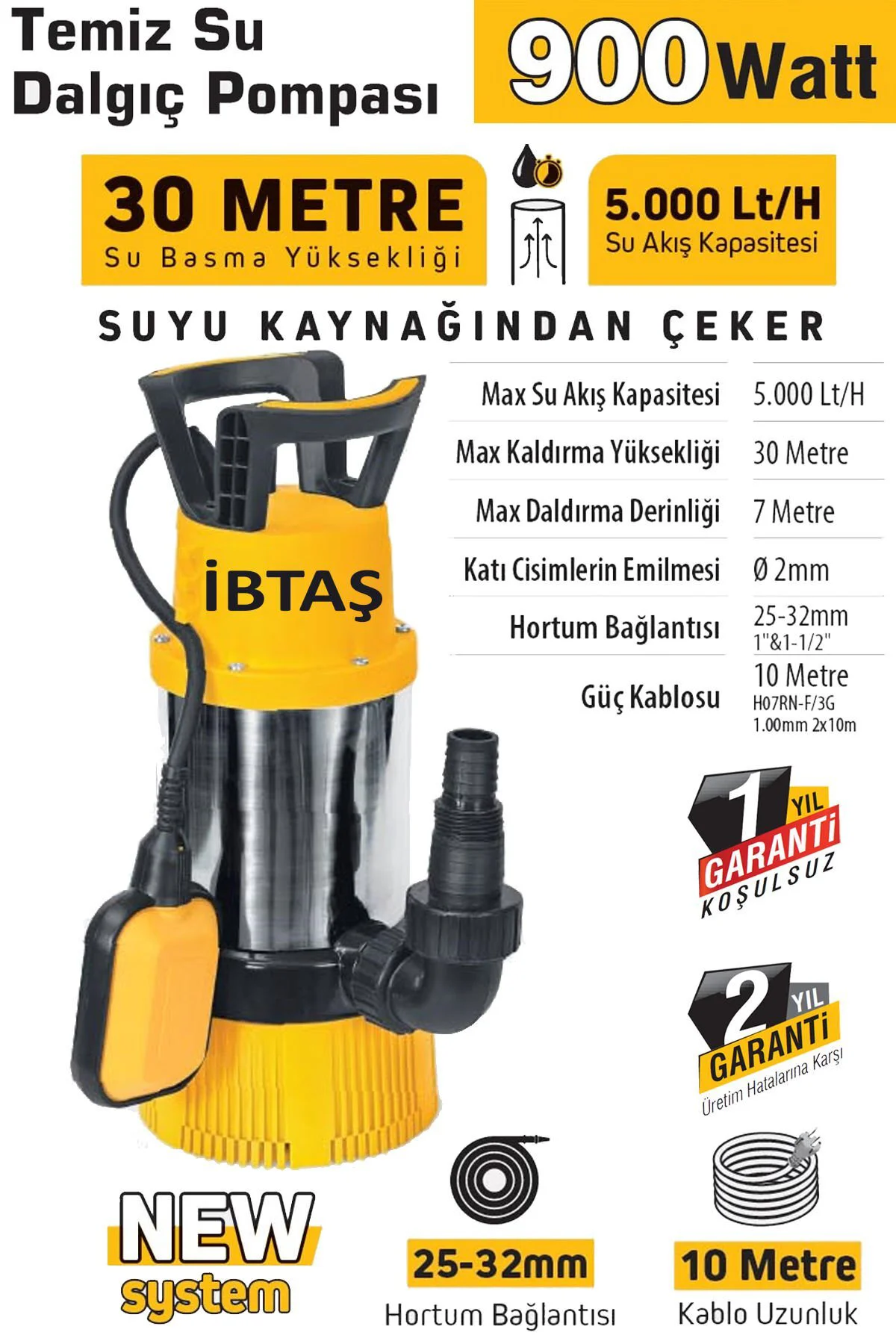 Sgs5372 - 30 Metre Temiz Su Çekme Dalgıç Pompa 900 Watt