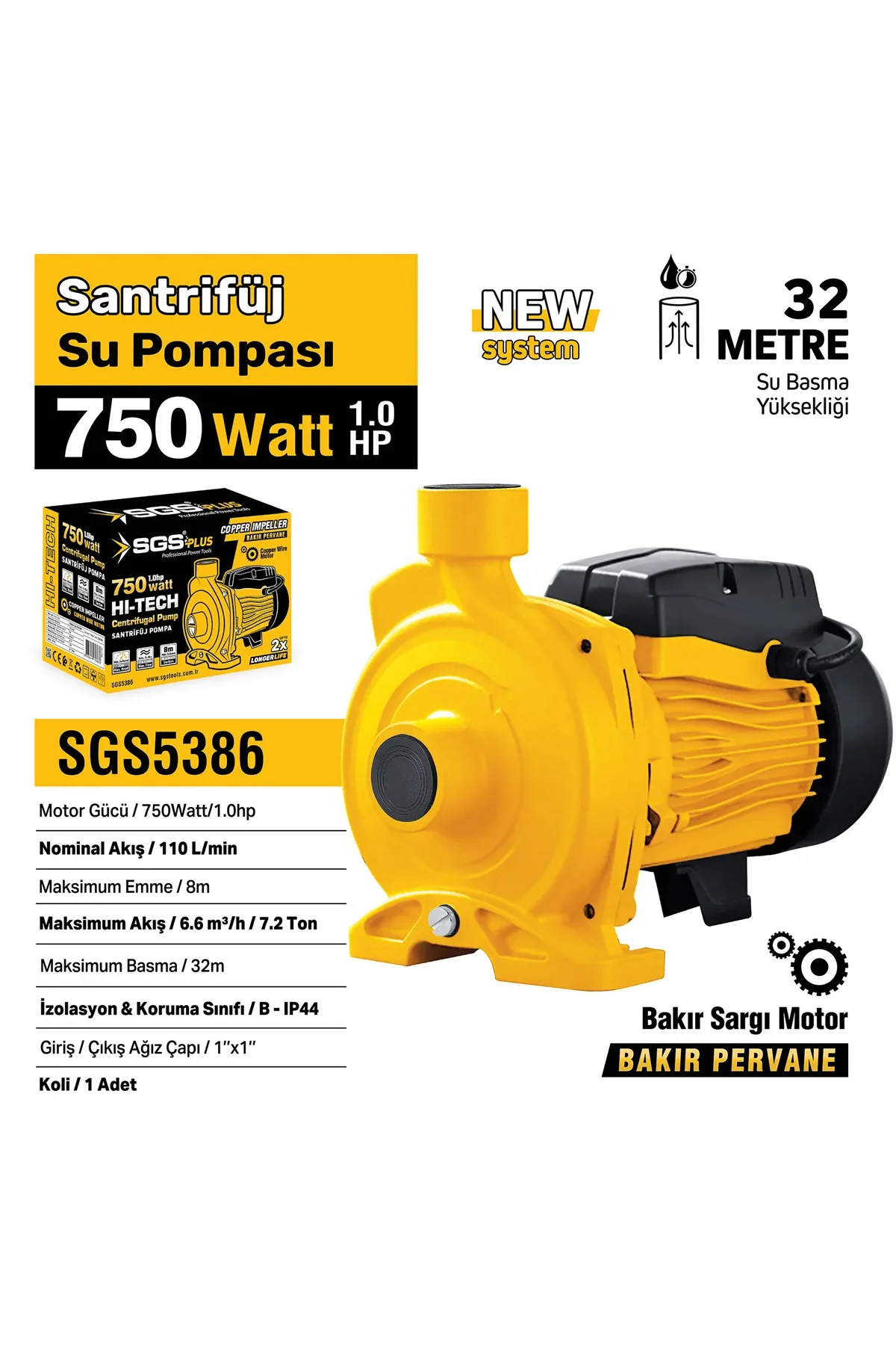 SGS5386 SANTRİFÜJ SU POMPASI 750 WATT 1.0 HP SU ÇEKME DİNAMOSU BA