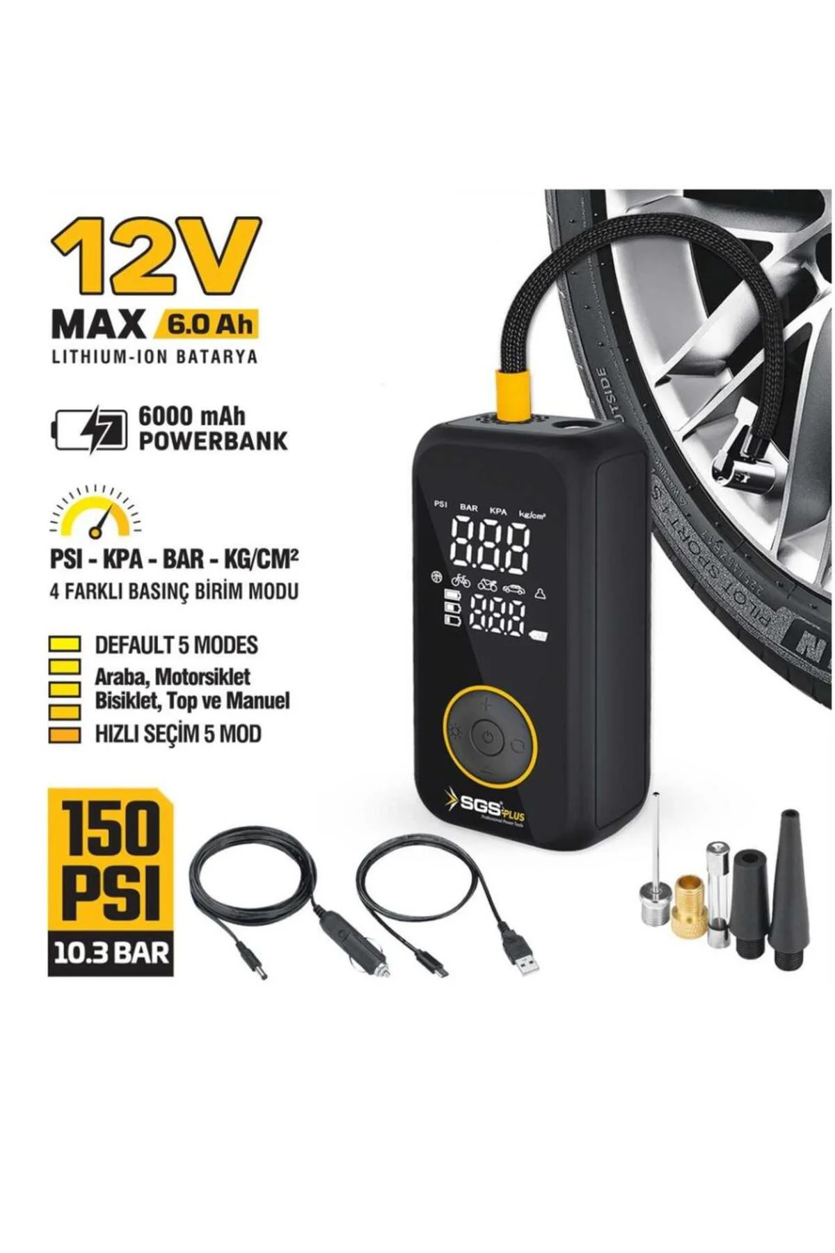 SGS5398 Şarjlı Hava Kompresörü 12V 6.0Ah