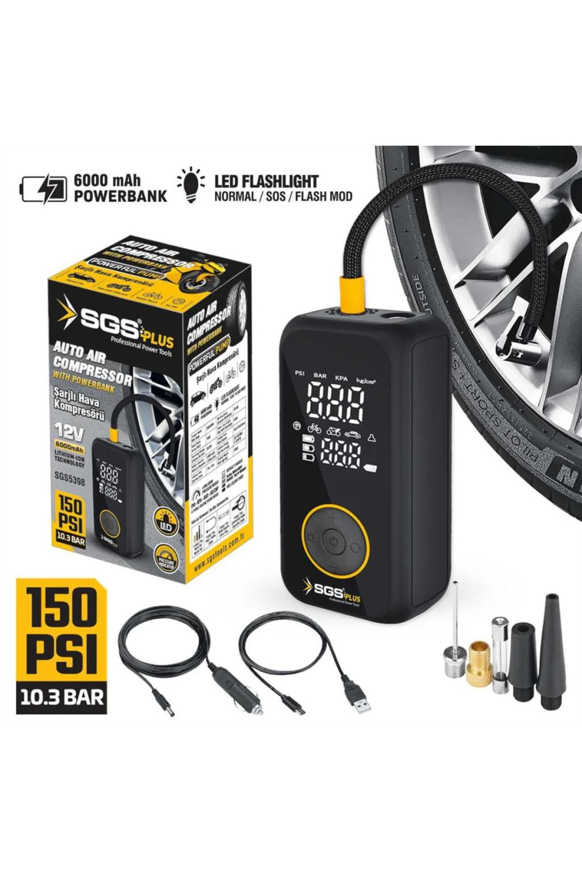 SGS5398 Şarjlı Hava Kompresörü 12V 6.0Ah