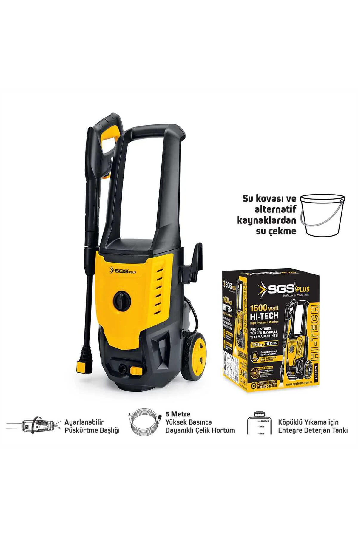 SGS5402 Yüksek Basınçlı Oto Araç Yıkama Makinesi 1600 Watt 130 Ba