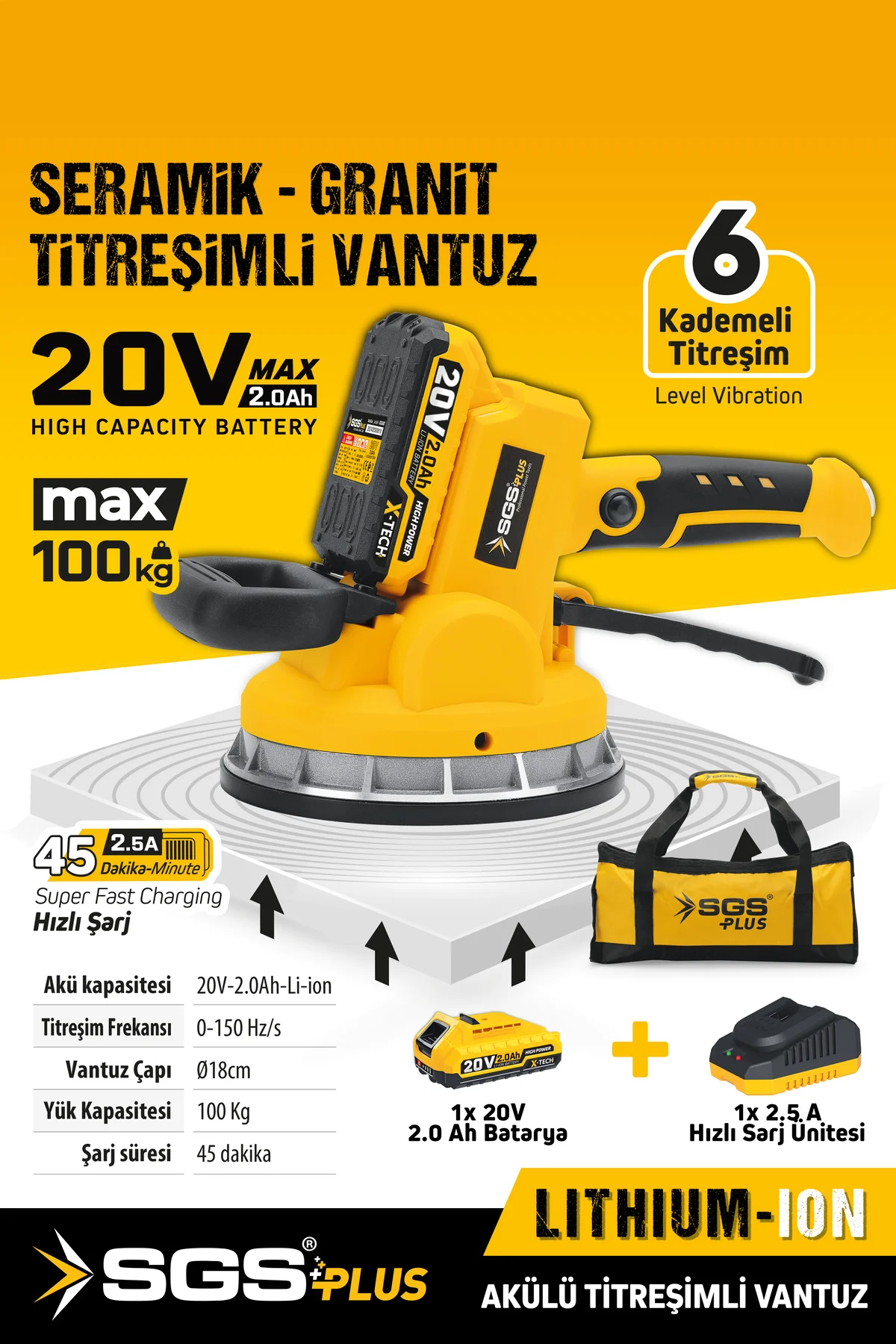 SGS5415 20 Volt 2 Amper Akülü Titreşimli Vantuz Seramik Granit Me