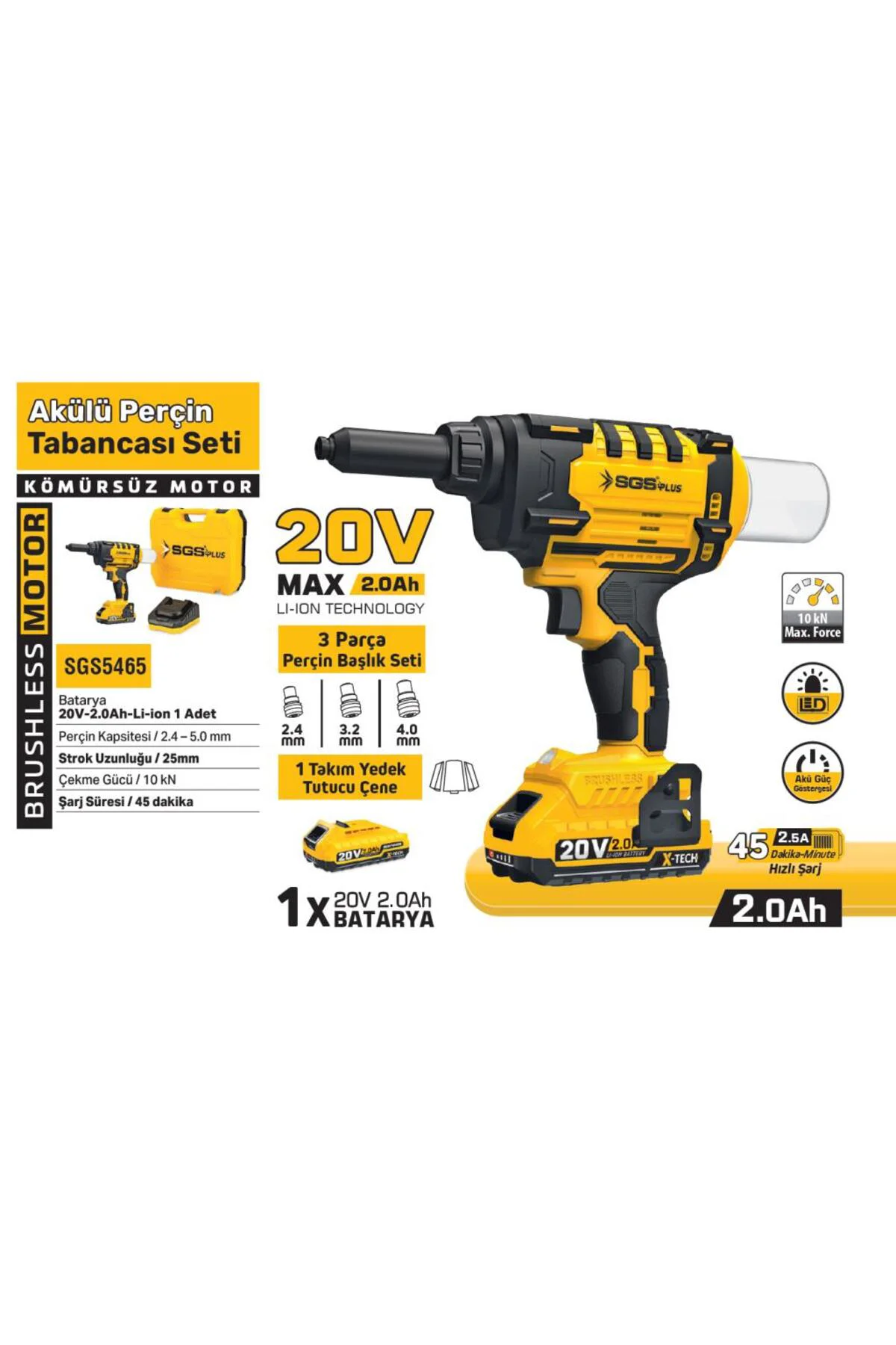SGS5465 Akülü 20V 2.0Ah Perçin Tabancası