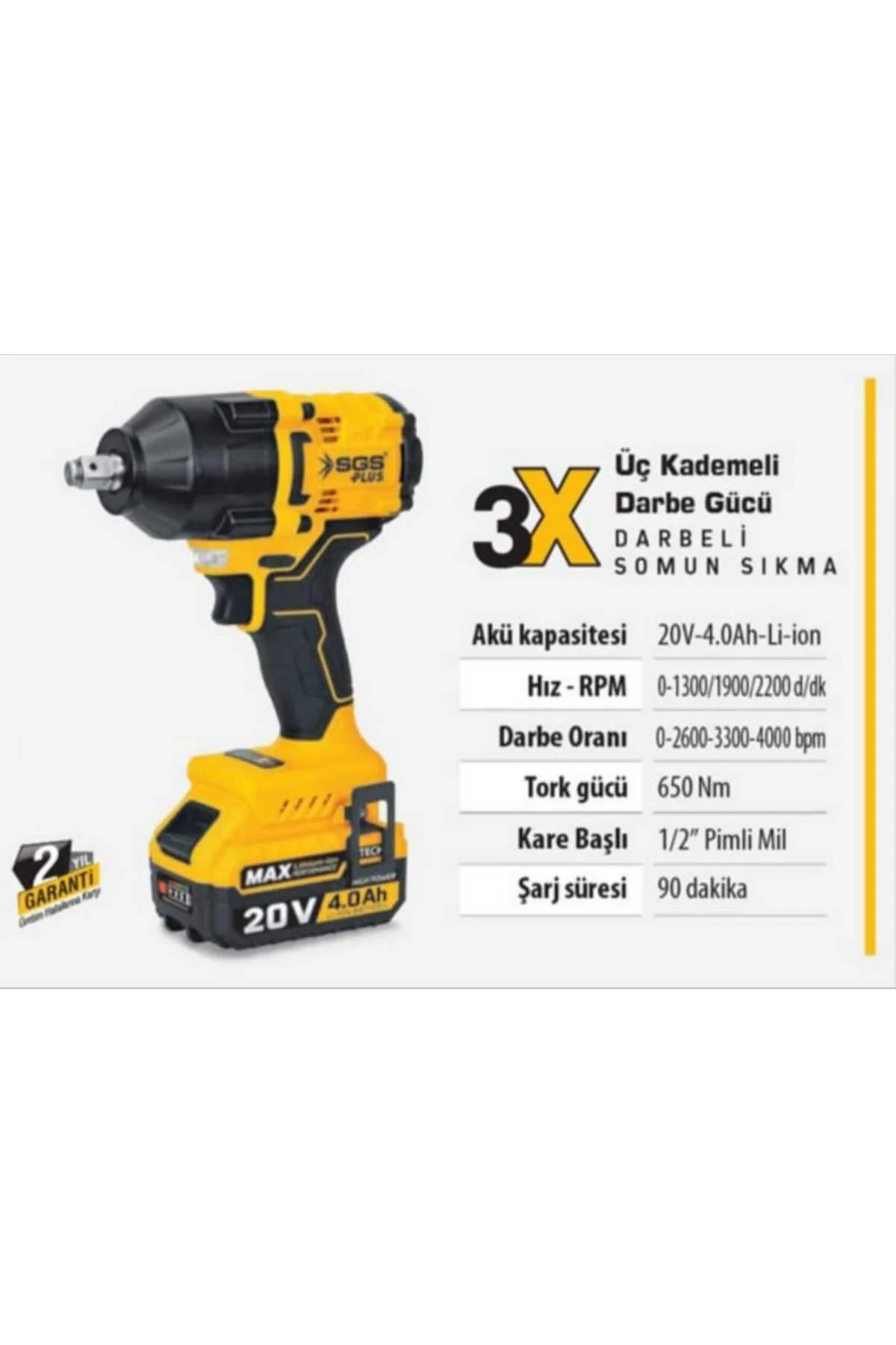 SGS5503 DARBELİ SOMUN SIKMA SETİ 650 Nm Tork 1/2” 1*4.0 Ah (KÖMÜR