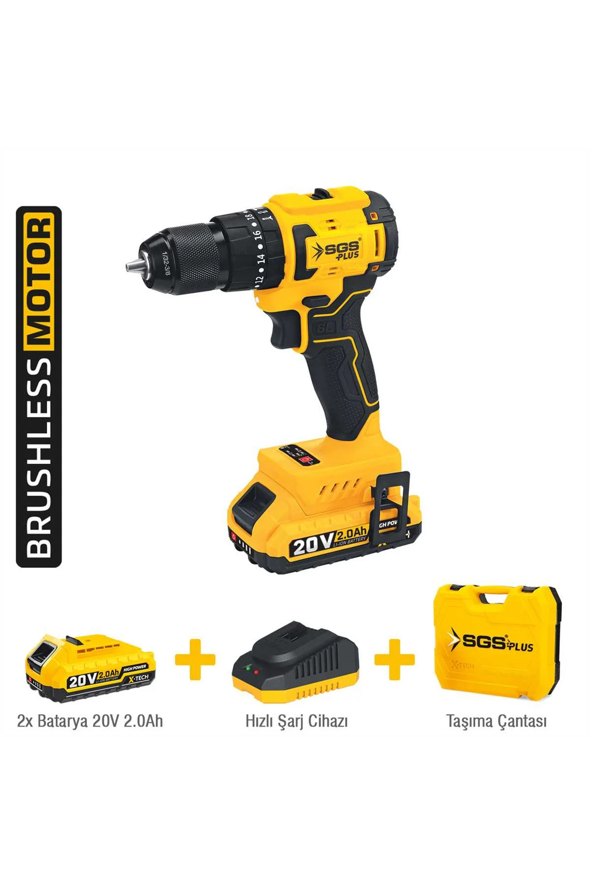 Sgs5530 - 20 Volt 2 Amper 45 Nm Tork Akülü Şarjlı Darbeli Matkap 