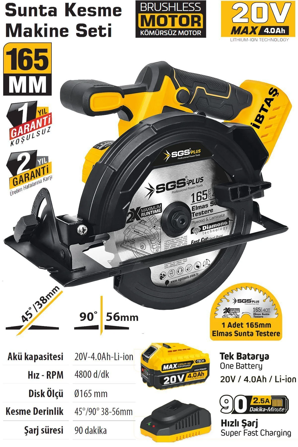 Sgs5541 - 20 Volt 4 Amper 165mm Akülü Sunta Kesme Makinası