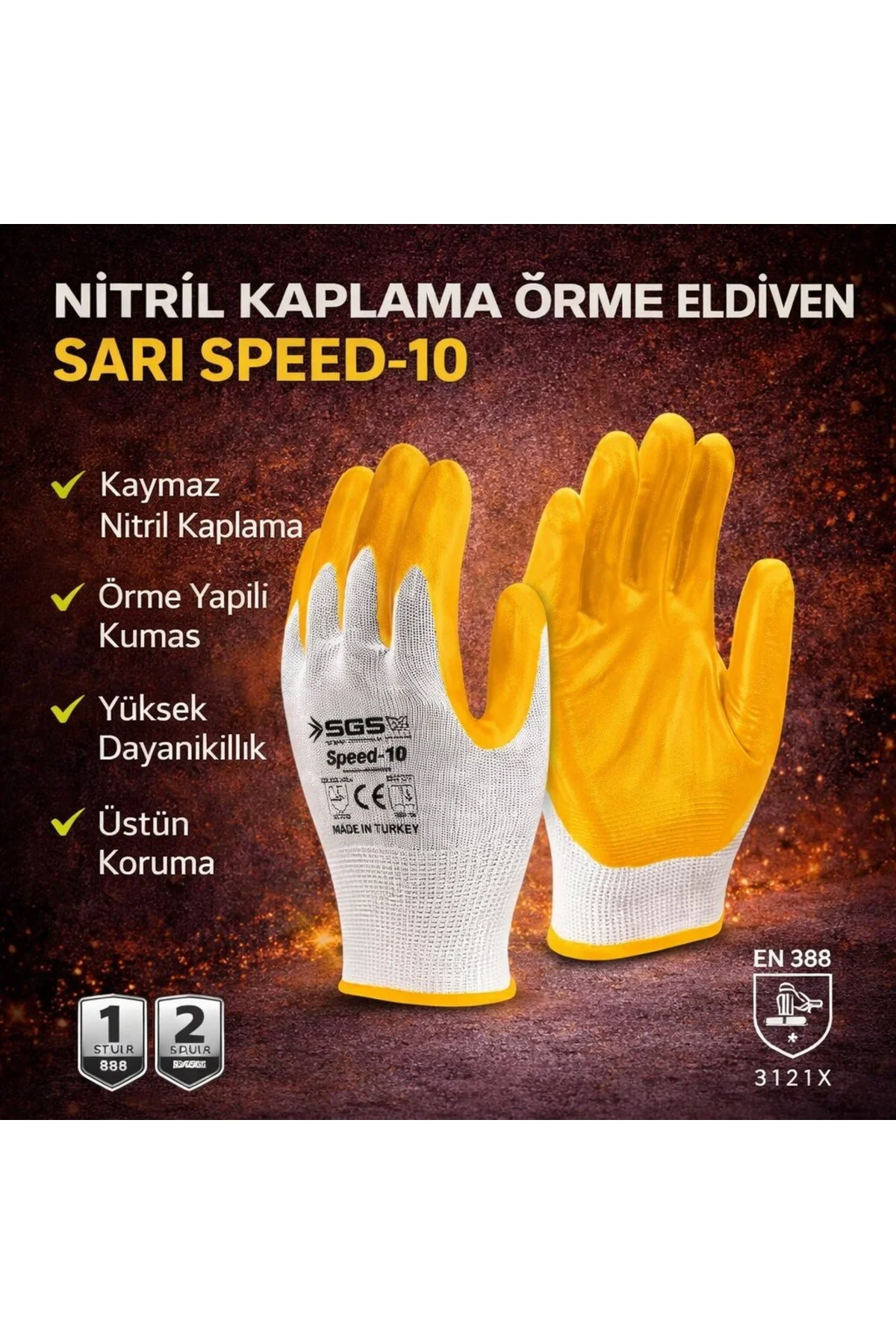SGS7710 Speed-10 Nitril Kaplama Örme Eldiven Sarı. Adet 3 SGS7710 Speed-10 Nitril Kaplama Örme Eldiven Sarı. Adet 3