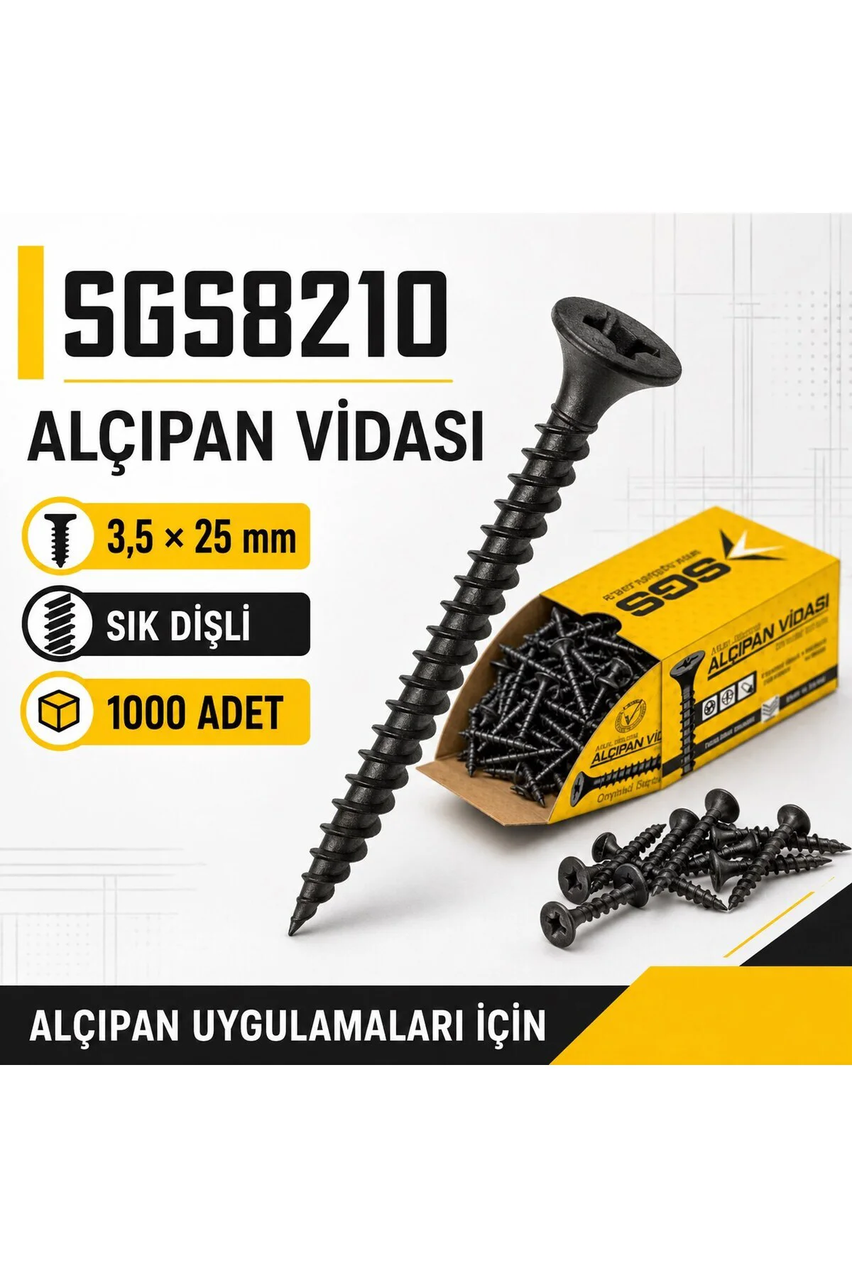 SGS8210 ALÇIPAN VİDASI SIK DİŞLİ 3,5*25MM (PK/1000AD)