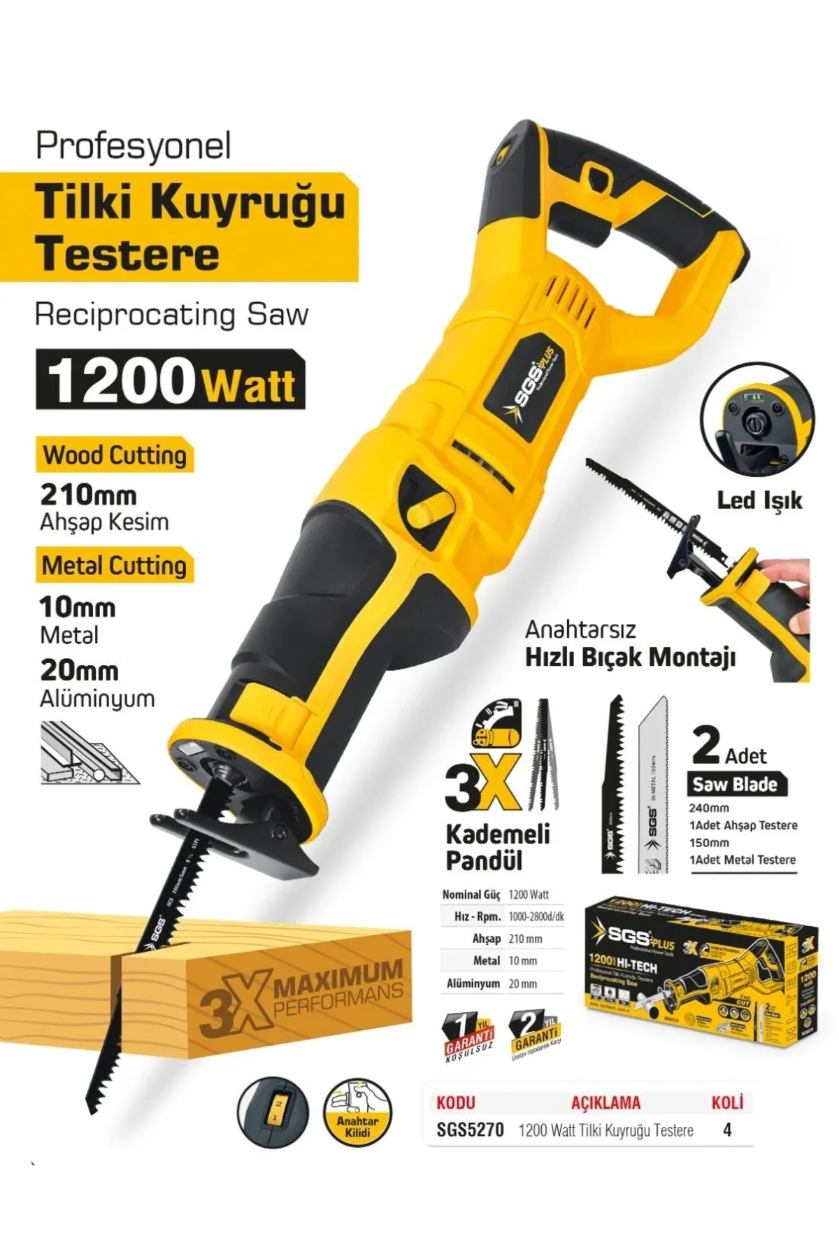 SGSPLUS SGS5270 1200 Watt Elektrikli Tilki Kuyruğu Testere