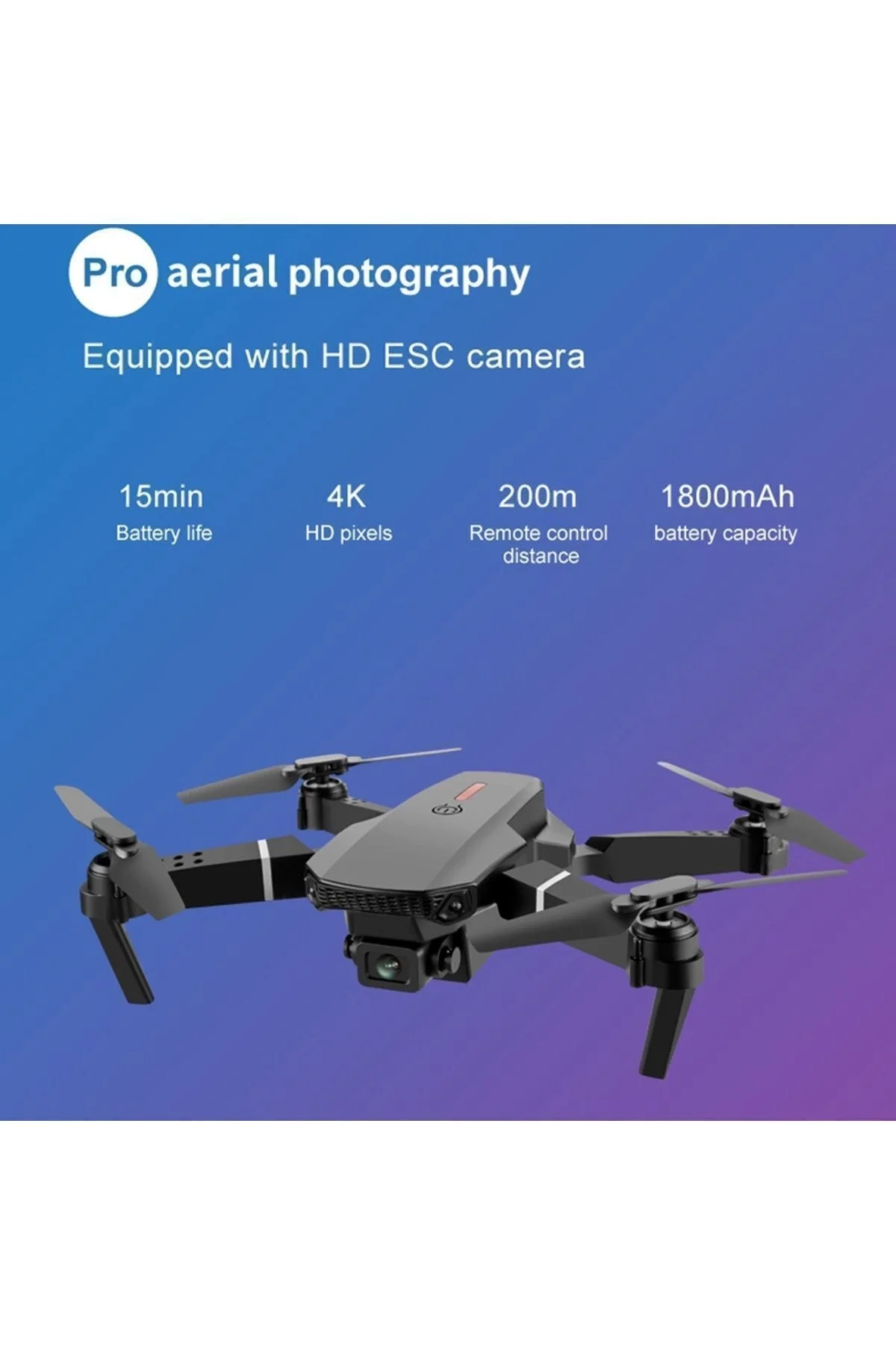 SH Kaydı Gerektirmeyen Drone - Renk: Siyah, Kamera Özelliği: 240P, Uçuş Mesafesi: 0-100M