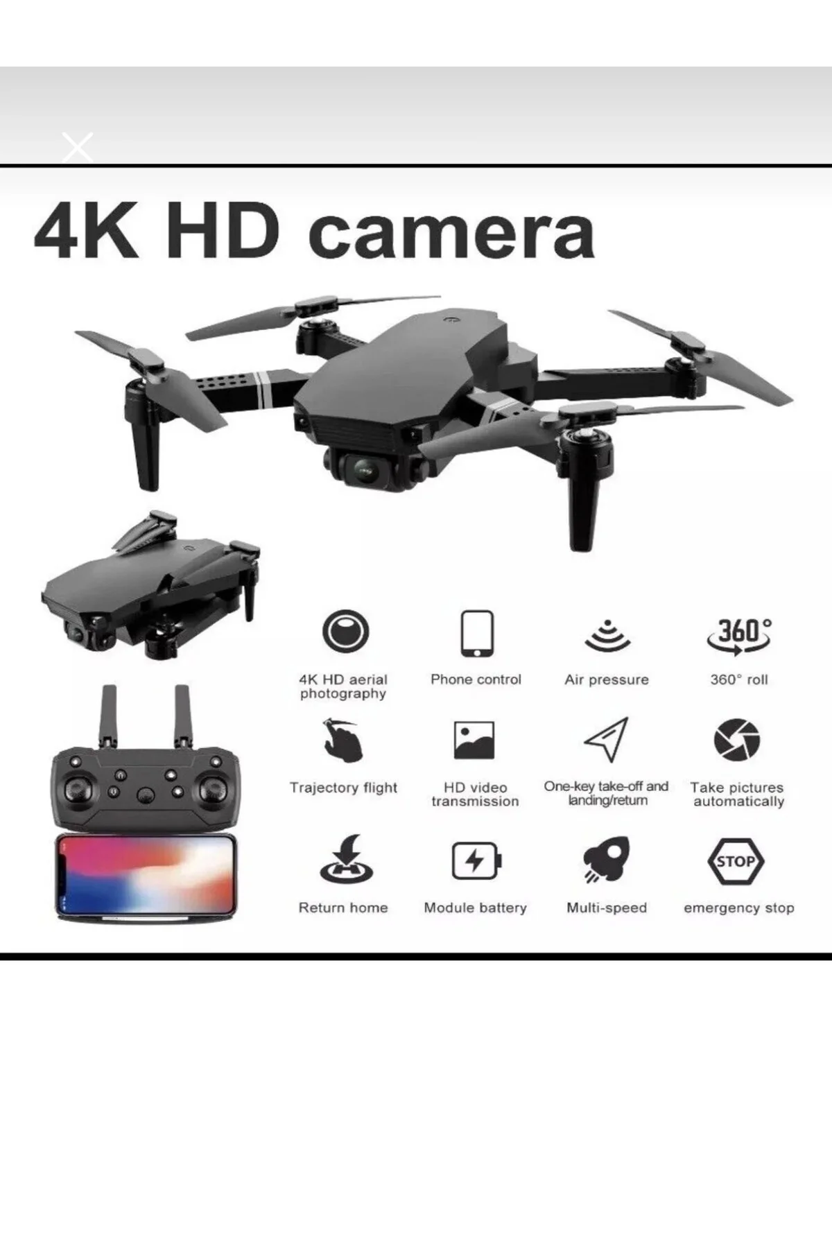 SH Kaydı Gerektirmeyen Drone - Renk: Siyah, Kamera Özelliği: 240P, Uçuş Mesafesi: 0-100M