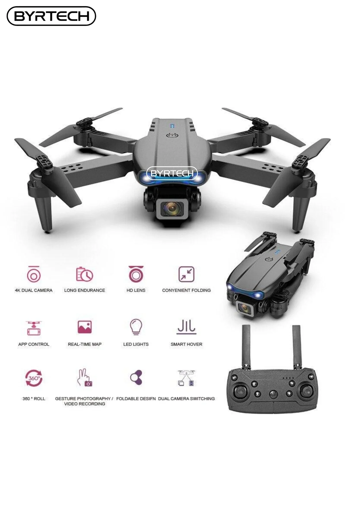 SH Kaydı Gerektirmeyen Drone - Renk: Siyah, Kamera Özelliği: 4K, GPS, Uçuş Mesafesi: 1000M-2000M