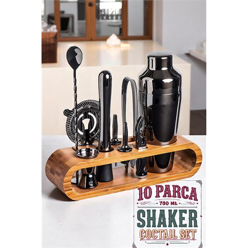 Shaker Kokteyl Set - 10 Parça 750 ML Shaker Coctail Set  Bambu St