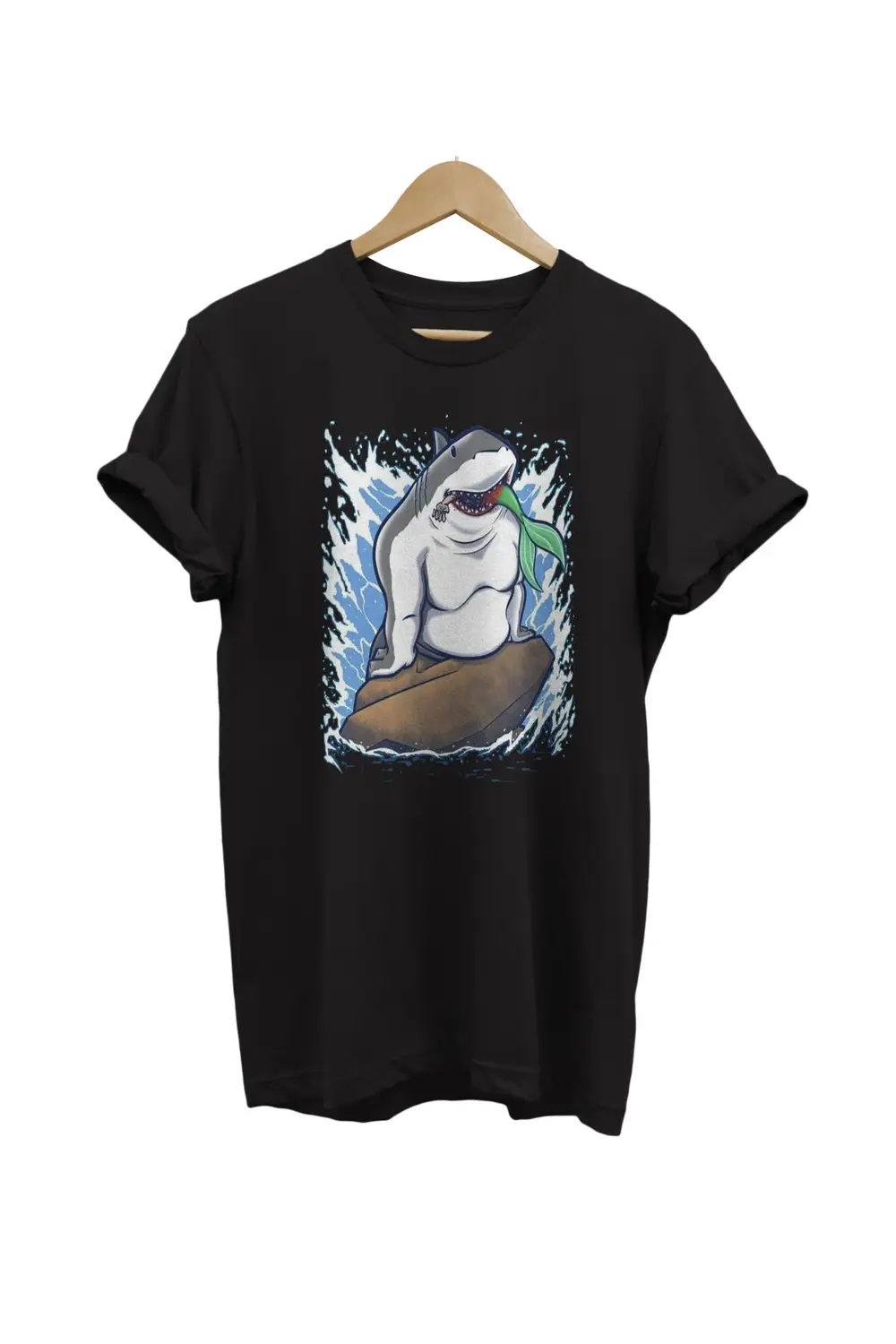 Shark Baskılı %100 Pamuk Oversize T-shirt Büyük Beden Tişört